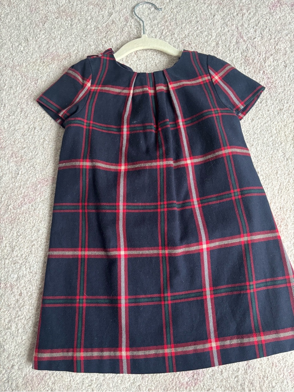 Jacadi Navy and Red Plaid Short Sleeve Shift Dress